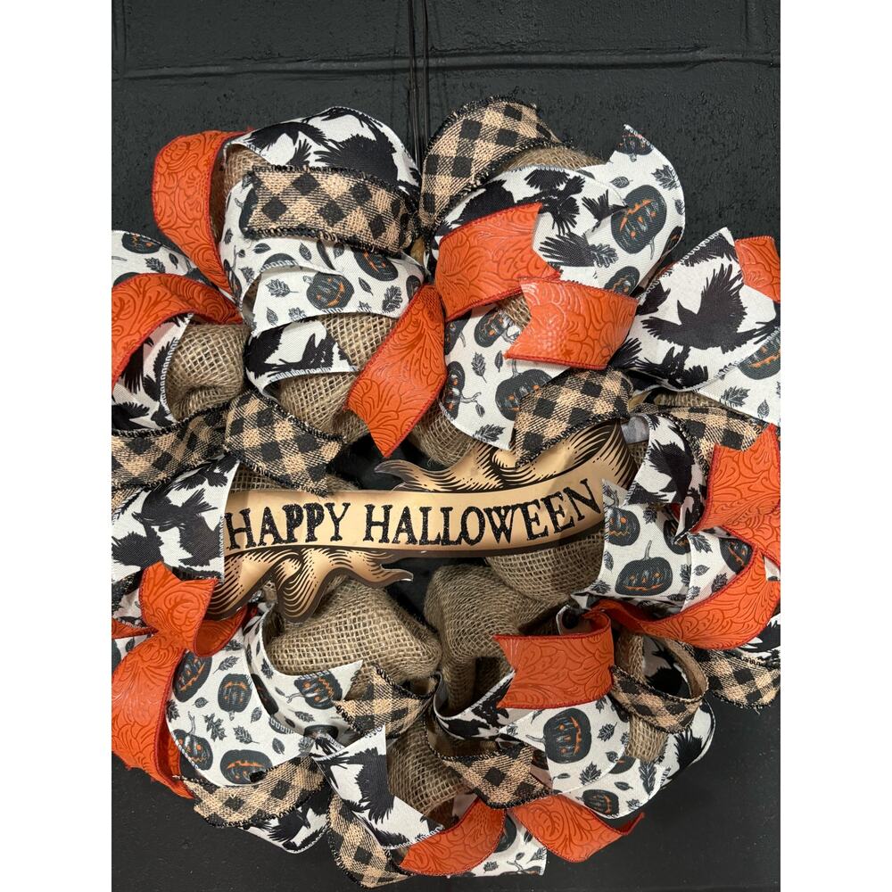 Halloween Wreath For Front Door Rustic Fall Burlap Wreath Handmade 20 Inch - Picture 4 of 5